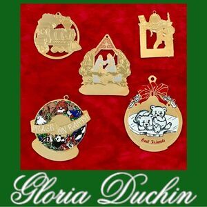 Vintage Gloria Duchin Inc. Tri-Tone & Gold Tone Enamel Cutout Metal Ornaments